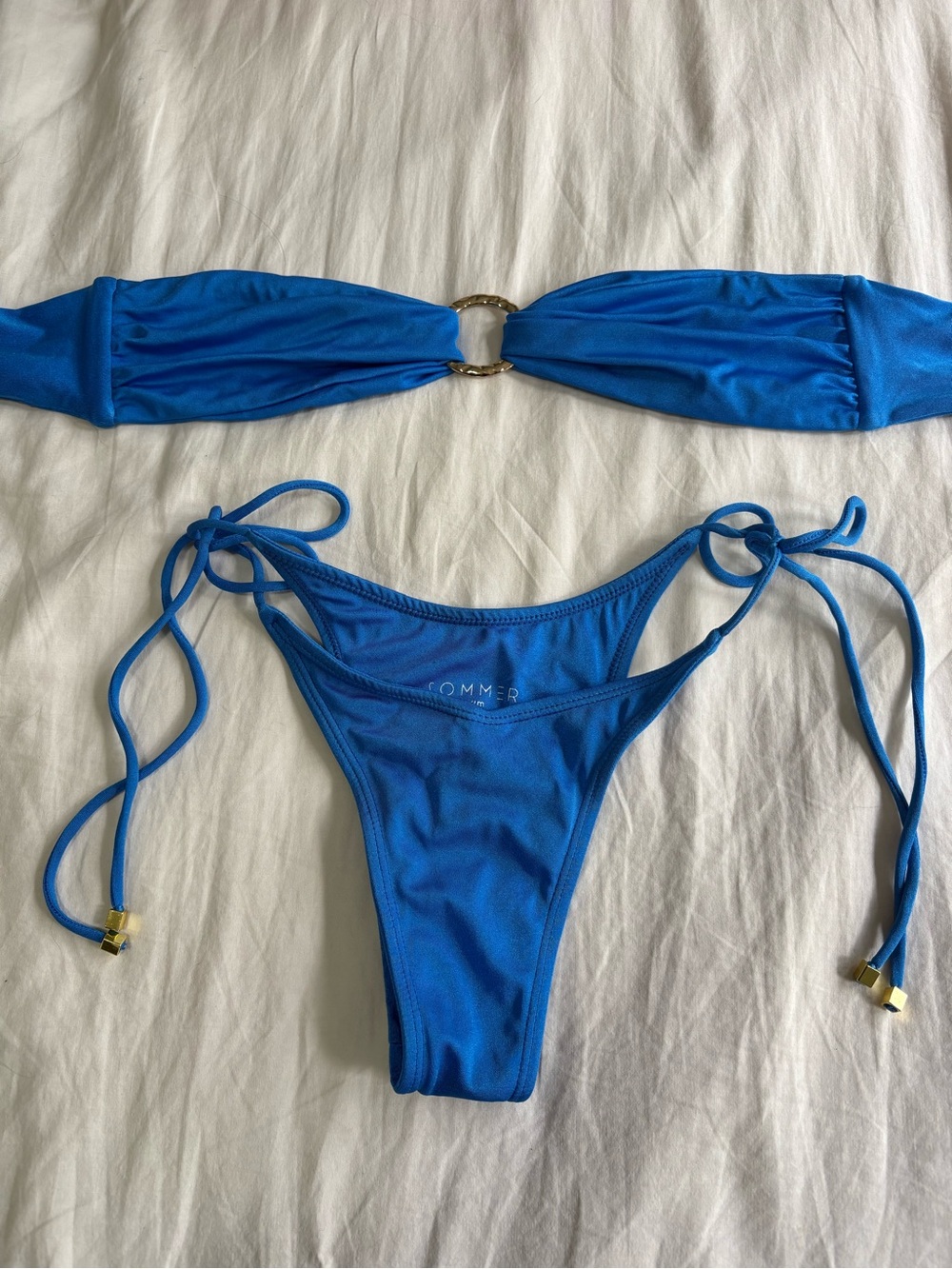 Sommer Swim Cece Top and Cara Tie Side Bottoms in Sirius Shimmer Blue